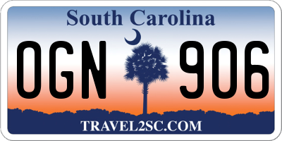 SC license plate OGN906