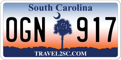 SC license plate OGN917