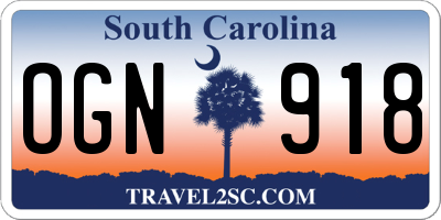 SC license plate OGN918