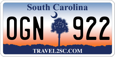SC license plate OGN922