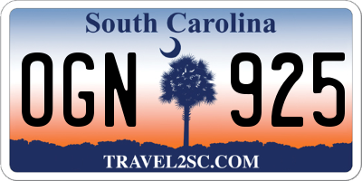 SC license plate OGN925