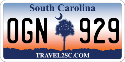 SC license plate OGN929