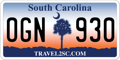 SC license plate OGN930