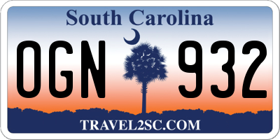 SC license plate OGN932