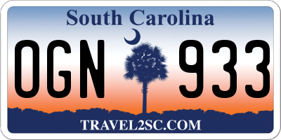 SC license plate OGN933