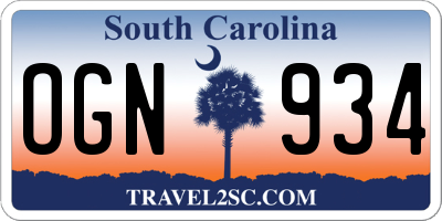 SC license plate OGN934