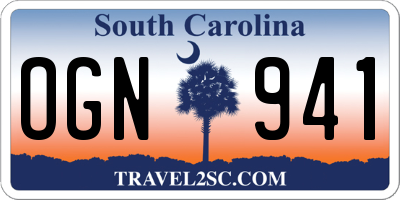 SC license plate OGN941