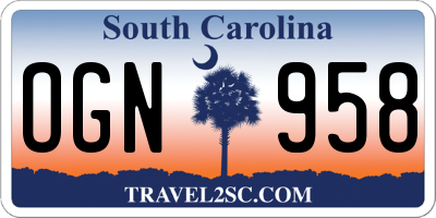SC license plate OGN958