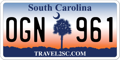 SC license plate OGN961