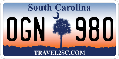 SC license plate OGN980
