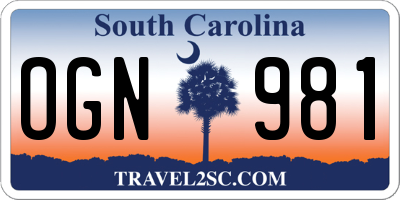 SC license plate OGN981