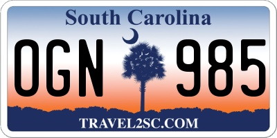 SC license plate OGN985