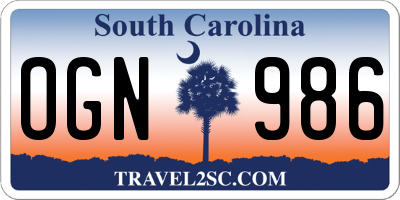 SC license plate OGN986
