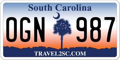 SC license plate OGN987