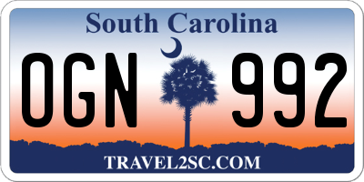 SC license plate OGN992