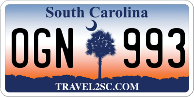 SC license plate OGN993