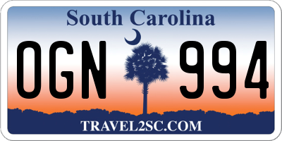 SC license plate OGN994