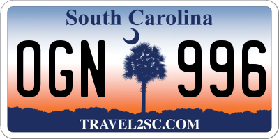 SC license plate OGN996