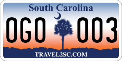 SC license plate OGO003