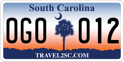 SC license plate OGO012
