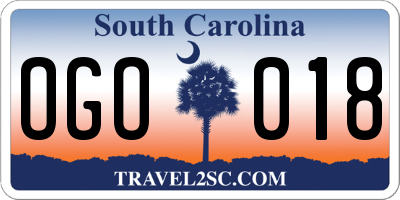 SC license plate OGO018