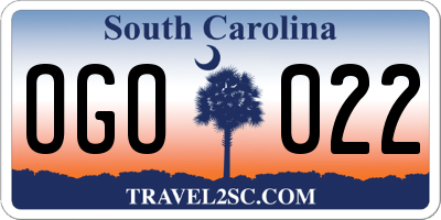 SC license plate OGO022