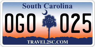 SC license plate OGO025