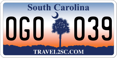 SC license plate OGO039