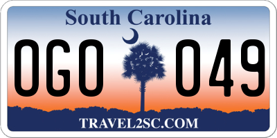 SC license plate OGO049