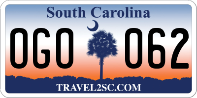 SC license plate OGO062