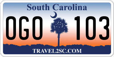 SC license plate OGO103