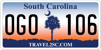 SC license plate OGO106