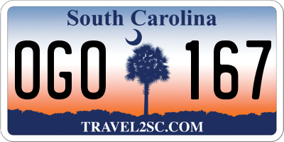 SC license plate OGO167