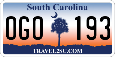 SC license plate OGO193