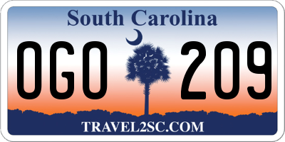 SC license plate OGO209