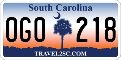 SC license plate OGO218