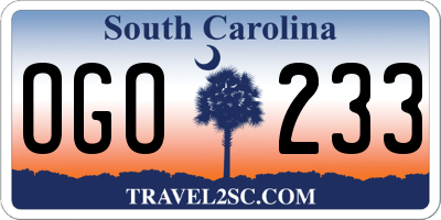 SC license plate OGO233