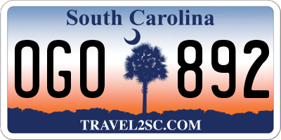 SC license plate OGO892