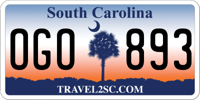 SC license plate OGO893