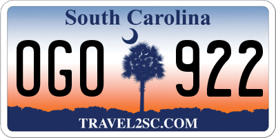 SC license plate OGO922