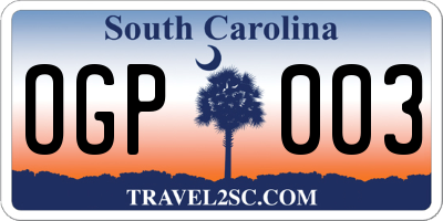 SC license plate OGP003