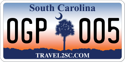 SC license plate OGP005
