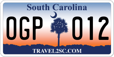 SC license plate OGP012