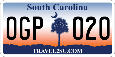 SC license plate OGP020