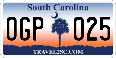SC license plate OGP025