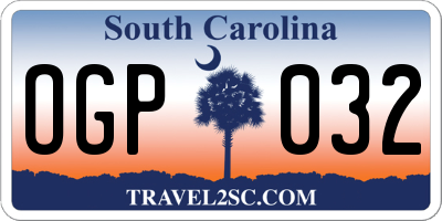SC license plate OGP032