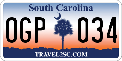 SC license plate OGP034