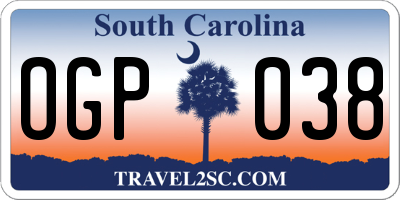 SC license plate OGP038