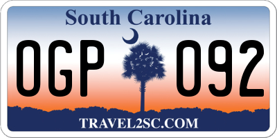 SC license plate OGP092