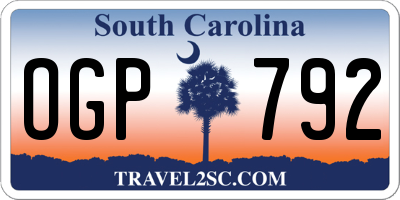SC license plate OGP792